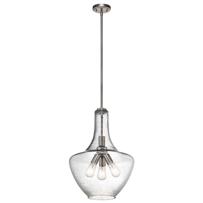 Kichler 42190NI Everly 22.75" 3 Light Bell Pendant Clear Seeded Glass Brushed Nickel in Brushed Nickel
